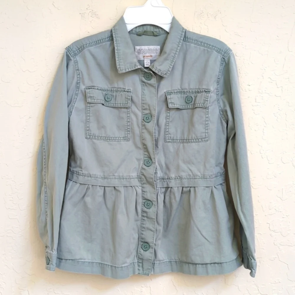 Gymboree Green Cotton Peplum Utility Jacket Size Large 10-12